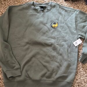 Sage Green Crewneck Sweater with Ribbed Cuffs